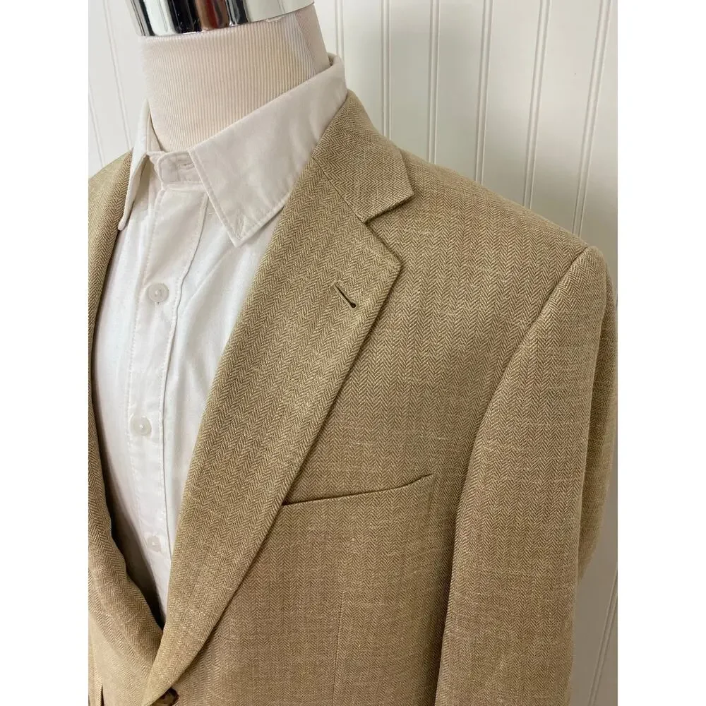 Men Brooks Brothers Madison herringbone silk linen wool 2-button blazer, 43R